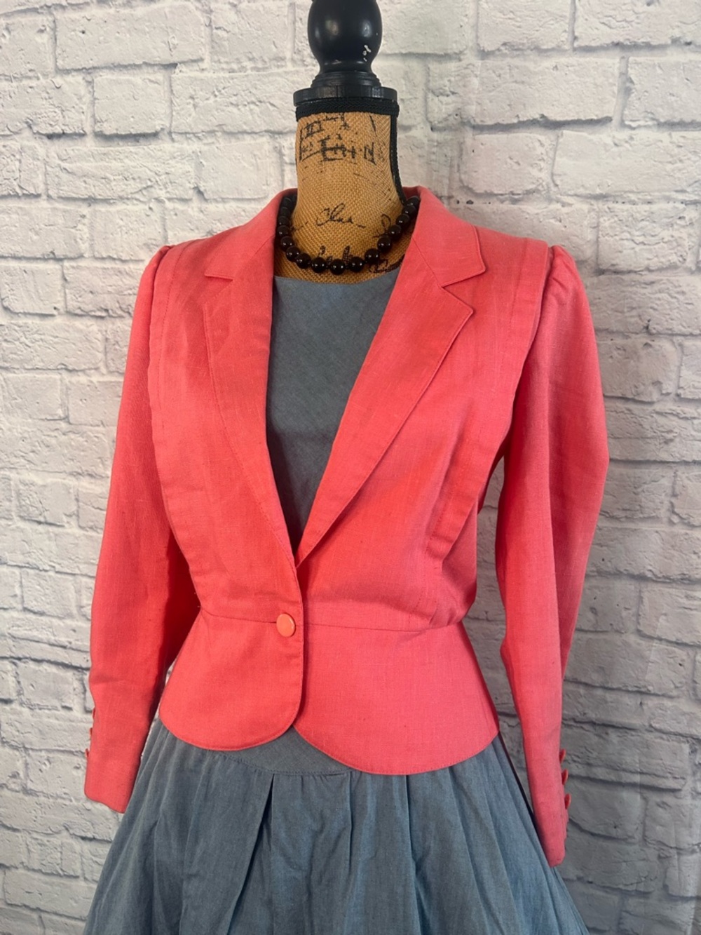 Vintage 1960s Blazer Single-Button Tailored Coral Pink Cropped Coquette Pinup
